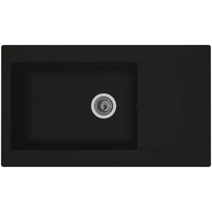 Stradour Fregadero de Cocina Empotrado Einna, Resina, 1 Recipiente Grande + 1 Escurridor, Negro, 86 x 50 cm