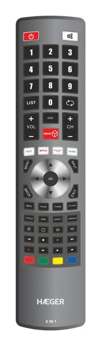 Haeger UR-006.002A Mando a Distancia Universal 6 en 1 con Botones y Control por voz - Negro