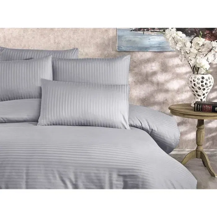Juego de Cama con Funda Nórdica 220x240 cm y Fundas de Almohada 60x60 cm - 80% Algodón 20% Poliéster - Gris ASI8683342999427
