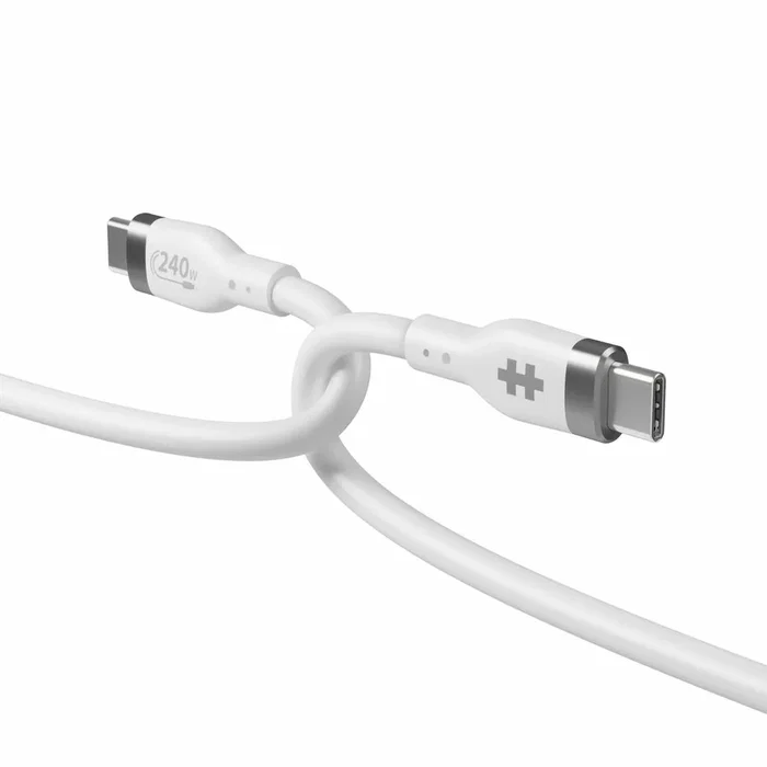 Hyper HJ4001WHGL Cable USB-C a USB-C Macho 1m USB 2.0 (480 Mbps) Power Delivery 240W para Carga Rápida y Datos, Blanco