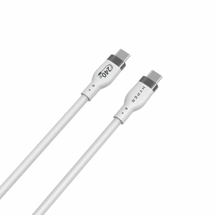 Hyper HJ4001WHGL Cable USB-C a USB-C Macho 1m USB 2.0 (480 Mbps) Power Delivery 240W para Carga Rápida y Datos, Blanco