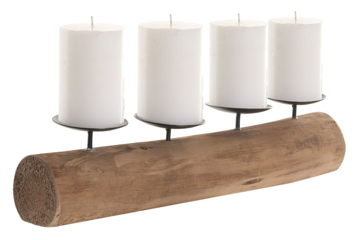 DKD Home Decor Portavelas de Teca Reciclada y Hierro Marrón