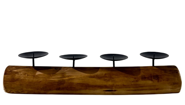 DKD Home Decor Portavelas de Teca Reciclada y Hierro Marrón