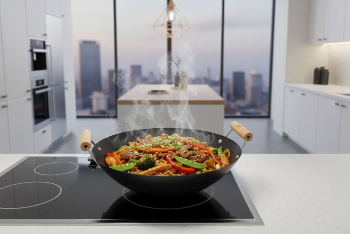 Inde Sartén Wok con 2 Asas de Madera, 35 cm (6 Unidades)