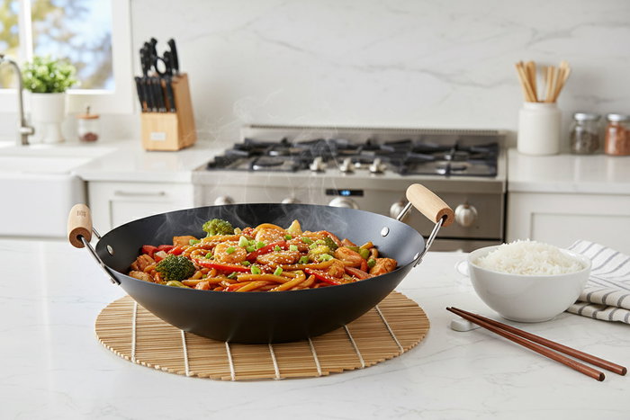 Inde Sartén Wok con 2 Asas de Madera, 35 cm (6 Unidades)