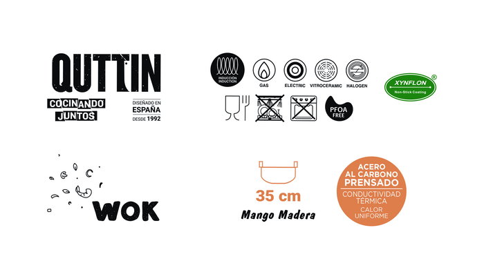 Inde Sartén Wok con 2 Asas de Madera, 35 cm (6 Unidades)