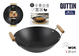 Inde Sartén Wok con 2 Asas de Madera, 35 cm (6 Unidades)