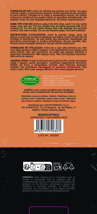Inde Sartén Wok con 2 Asas de Madera, 35 cm (6 Unidades)