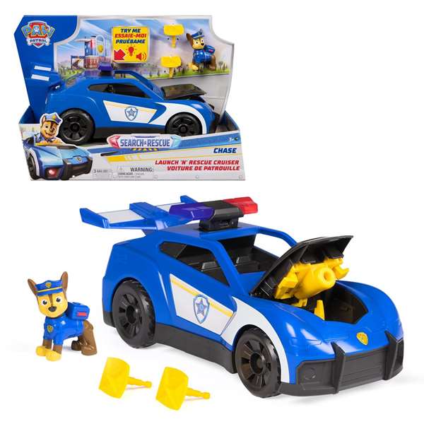 Spin Master Paw Patrol - Vehículo de Lanzamiento y Rescate con Luces y Sonidos, Incluye Figura de Chase, 25 x 38 x 13.6 cm, Juguete