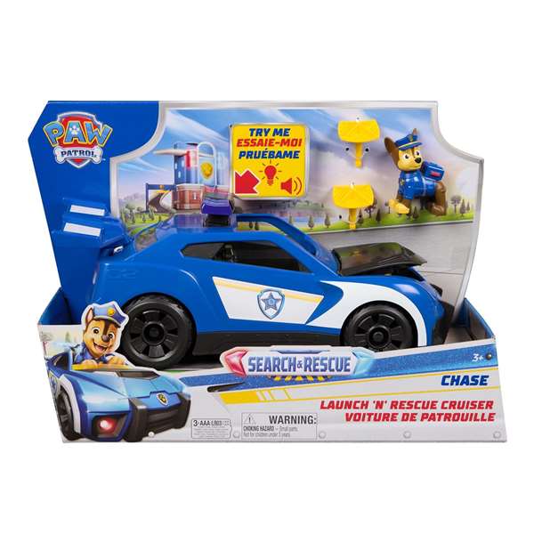 Spin Master Paw Patrol - Vehículo de Lanzamiento y Rescate con Luces y Sonidos, Incluye Figura de Chase, 25 x 38 x 13.6 cm, Juguete