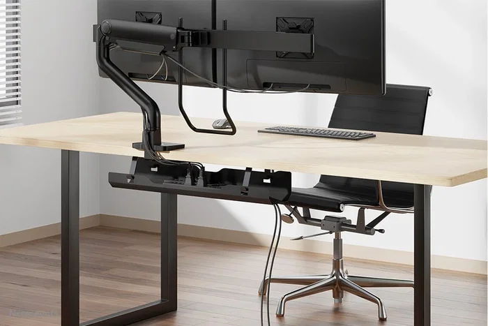 Neomounts ADS07-(122BL) - Bandeja organizadora de cables para escritorio en acero negro - Fijación con tornillos