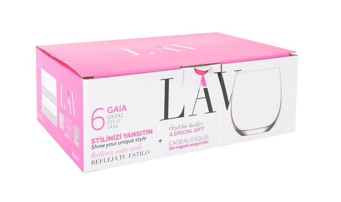 LAV Set 6 Vasos Gaia 415 cc, Diámetro 7.5 cm, Altura 9.2 cm (8 Cajas)