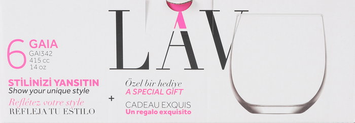 LAV Set 6 Vasos Gaia 415 cc, Diámetro 7.5 cm, Altura 9.2 cm (8 Cajas)