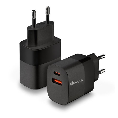 NGS BUD45W Cargador de Pared GaN 45W con USB-C y USB-A, Negro