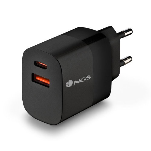 NGS BUD45W Cargador de Pared GaN 45W con USB-C y USB-A, Negro