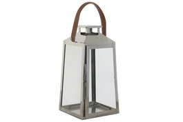DKD Home Decor Farola Plateado Marron Acero Cristal Cuero 20 x 40 x 20 cm