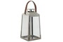 DKD Home Decor Farola Plateado Marron Acero Cristal Cuero 20 x 40 x 20 cm
