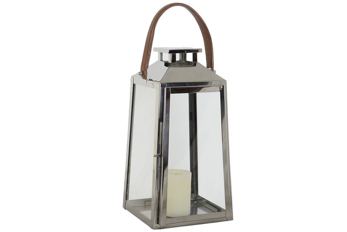 DKD Home Decor Farola Plateado Marron Acero Cristal Cuero 20 x 40 x 20 cm