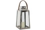 DKD Home Decor Farola Plateado Marron Acero Cristal Cuero 20 x 40 x 20 cm