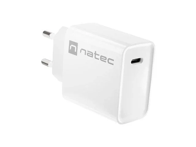 Natec RIBERA Cargador USB-C 20W PD con Quick Charge 3.0 Carga Rápida Universal Interruptor para Interior Color Blanco