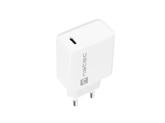 Natec RIBERA Cargador USB-C 20W PD con Quick Charge 3.0 Carga Rápida Universal Interruptor para Interior Color Blanco
