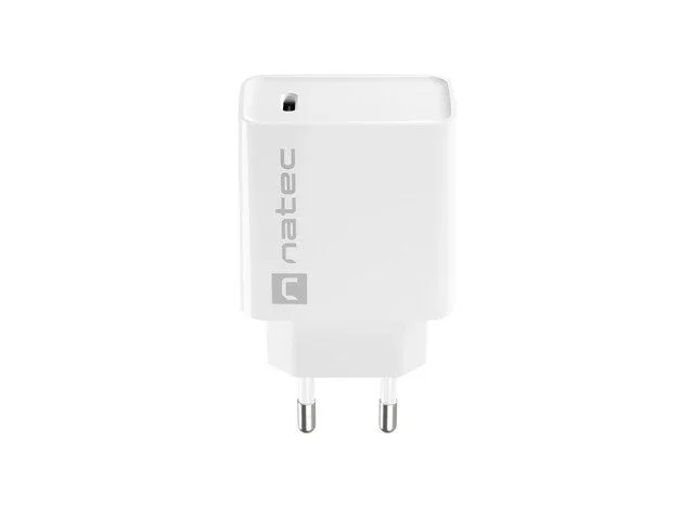 Natec RIBERA Cargador USB-C 20W PD con Quick Charge 3.0 Carga Rápida Universal Interruptor para Interior Color Blanco