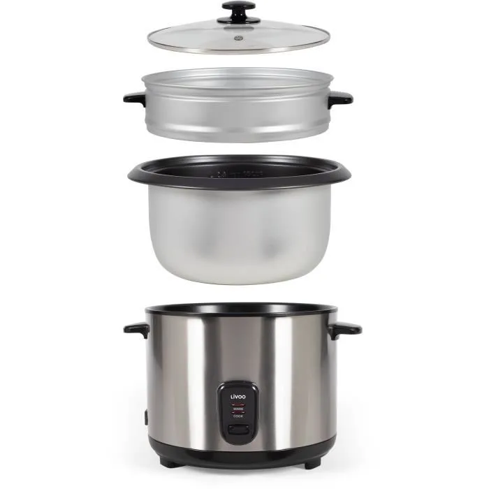 Livoo Olla Arrocera y Vaporera DOC293 de Acero Inoxidable, 2.8L, 1000W, Mantiene Caliente