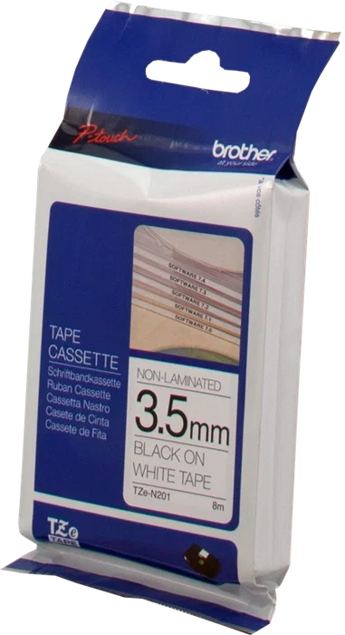 Brother TZe-N201 Cinta de etiquetas no laminada Negro sobre blanco 3,5mm x 8m