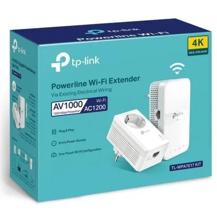 TP-Link TL-WPA7617 KIT Adaptador Powerline WiFi Kit de 2, 1000 Mbps AV2, WiFi AC1200 Doble Banda, Puerto Gigabit, Alcance 300m