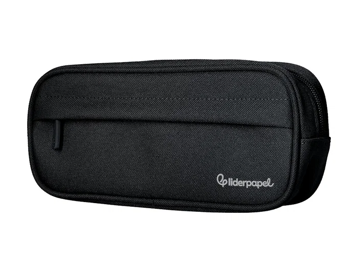 Liderpapel Estuche Portatodo Classic Ovalado Negro, 2 Cremalleras con Bolsillo Delantero, 210x90mm