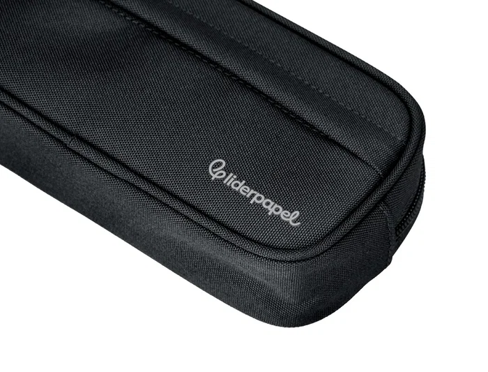 Liderpapel Estuche Portatodo Classic Ovalado Negro, 2 Cremalleras con Bolsillo Delantero, 210x90mm