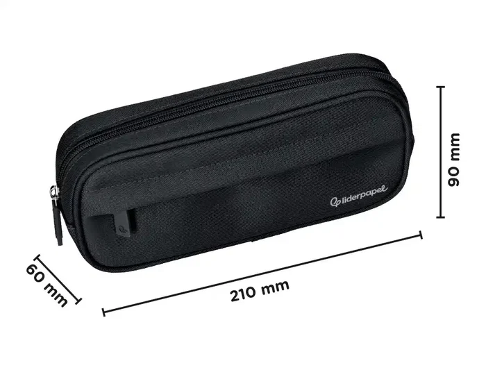 Liderpapel Estuche Portatodo Classic Ovalado Negro, 2 Cremalleras con Bolsillo Delantero, 210x90mm