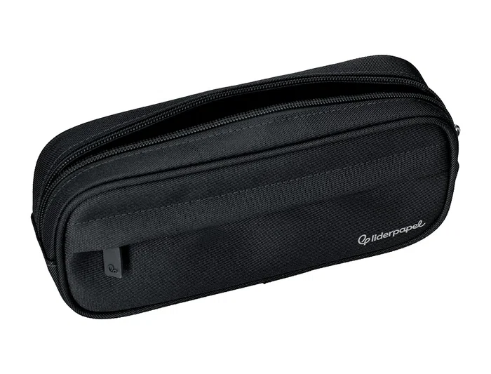 Liderpapel Estuche Portatodo Classic Ovalado Negro, 2 Cremalleras con Bolsillo Delantero, 210x90mm