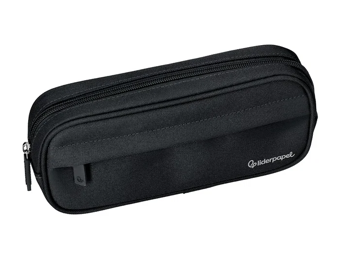 Liderpapel Estuche Portatodo Classic Ovalado Negro, 2 Cremalleras con Bolsillo Delantero, 210x90mm