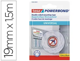 Tesa Cinta Adhesiva Doble Cara Powerbond Universal Uso Interior 1,5 m x 19 mm