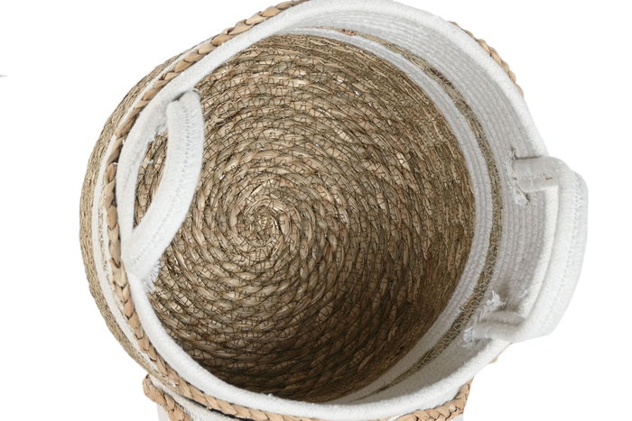 DKD Home Decor Set de 3 Cestas de Seagrass y Algodón Blanco 30x30x30 cm DKD Home Decor Set de 3 Cestas de Seagrass y Algodón Blanco 30x30x30 cm