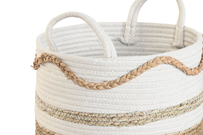 DKD Home Decor Set de 3 Cestas de Seagrass y Algodón Blanco 30x30x30 cm DKD Home Decor Set de 3 Cestas de Seagrass y Algodón Blanco 30x30x30 cm