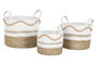 DKD Home Decor Set de 3 Cestas de Seagrass y Algodón Blanco 30x30x30 cm