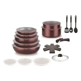 Arthur Martin AM2503 Batería de Cocina de Aluminio, 18 Piezas, Mango Extraíble, Apta para Inducción
