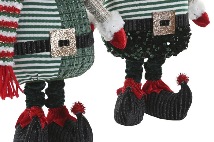 DKD Home Decor Figura de Elfo Verde y Rojo de Poliéster