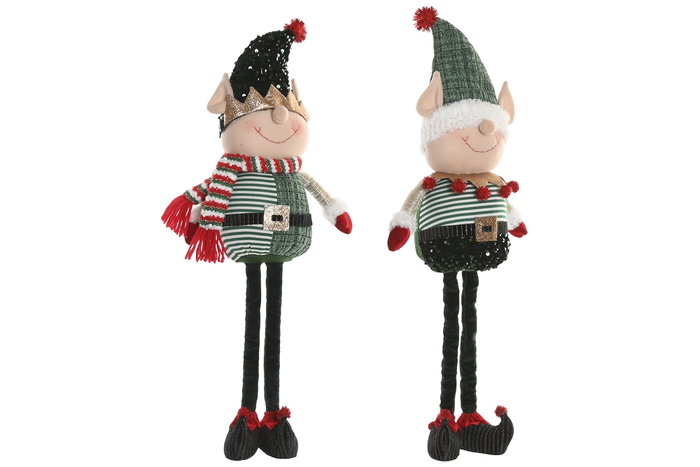DKD Home Decor Figura de Elfo Verde y Rojo de Poliéster