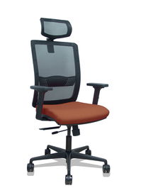 Silla de oficina Haches con mecanismo Sincro/Traslack tapizada con Tela color Marrón y malla color Negro. Equipada con lumbar 1D, Brazos 2D, Cabecero 2D y Ruedas 65mm nailon