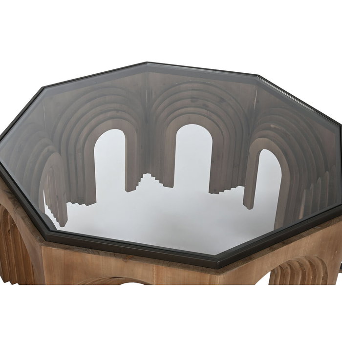 DKD Home Decor Mesa de Centro Arco Abeto y Cristal Marrón