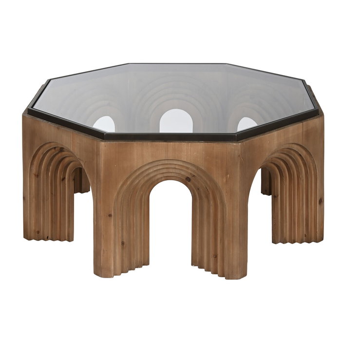 DKD Home Decor Mesa de Centro Arco Abeto y Cristal Marrón
