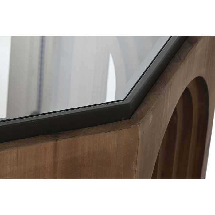 DKD Home Decor Mesa de Centro Arco Abeto y Cristal Marrón