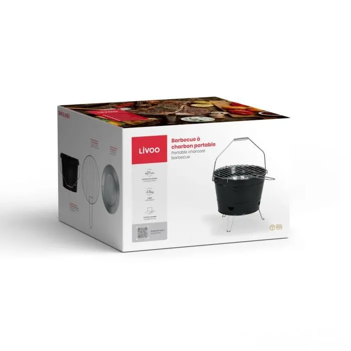 Livoo Barbacoa de Carbón Portátil DOC327N Acero Inoxidable Superficie de Cocción ø27 cm Altura 24 cm