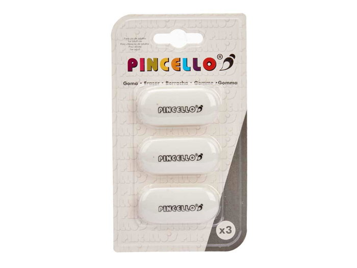 Pincello Set 3 Gomas Borrar Ovaladas Blancas 9x16x1 cm (Set de 36)