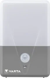 Varta 16634 101 421 Aplique de Pared LED para Exterior con Sensor de Movimiento y Luz Blanca Cálida, Alimentado por 3 Baterías AAA, IP44, Color Gris/Blanco