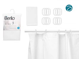 Berilo Cortina de Baño Transparente Blanca 180 x 180 cm (Set de 12)