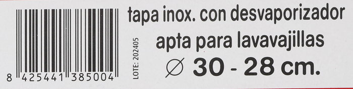 Inde Tapa con Desvaporizador Inox 30 cm (12 Unidades)